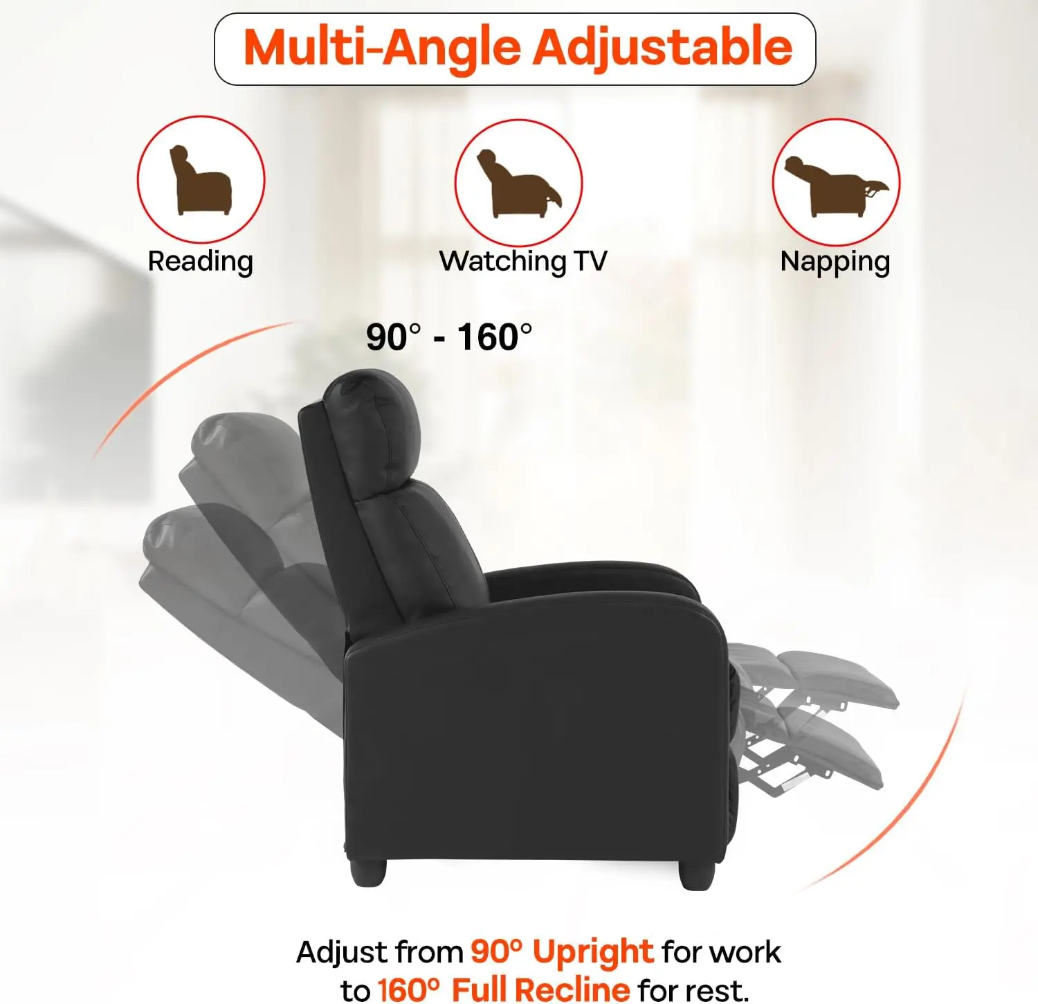 Black Leather Massage Recliner Sofa 5