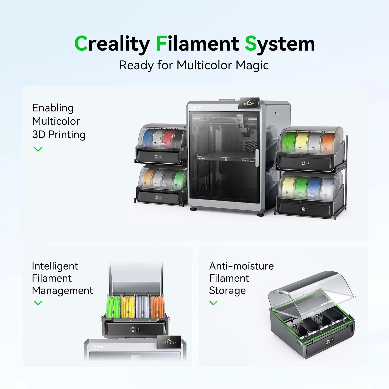 Creality Filament System Multicolor 3D Printing Anti-moisture 4 Rolls 1.75mm Filament Storage Box Compatible with The K2 Plus