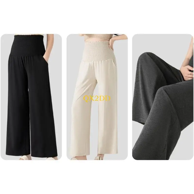 سراويل QX2D سهلة العناية للأمهات بأرجل واسعة من قماش البوليستر مريحة للحمل في مناسبات مختلفة #4
