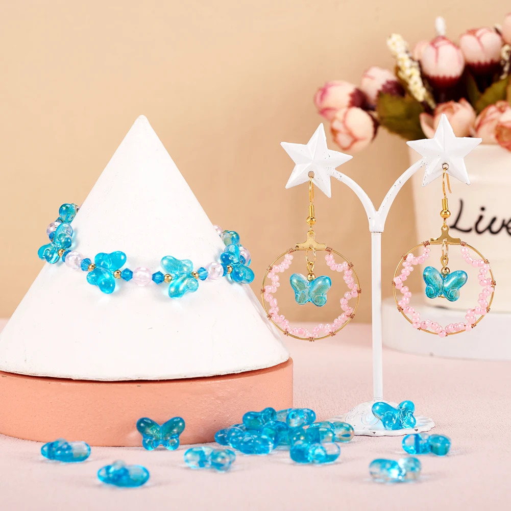 200pcs Transparent Glass Beads Colorful Butterfly Spacer Beads For Jewelry Making Necklace Bracelet DIY Accessories 10x14x5.5mm