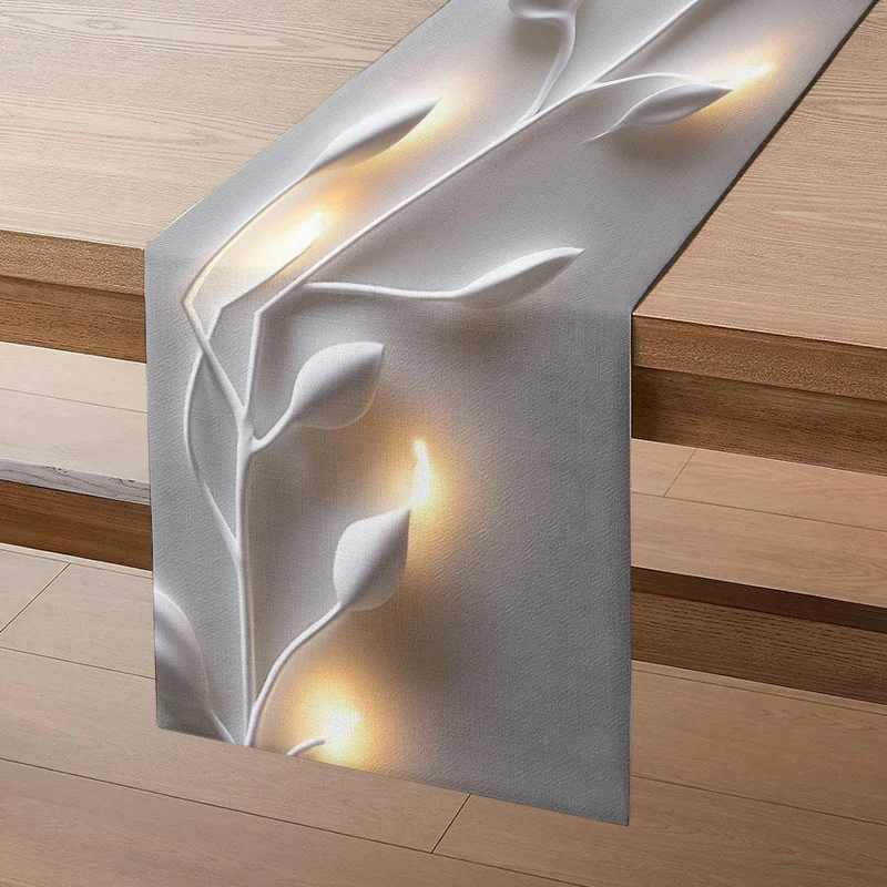 1 Piece of Stereo Luminous Branch and Leaf Table Runner, Light Gray Background with Embossed Branches and Leaves and Warm Light Strips, Suitable for Accessible Luxury Dinners, Art Exhibitions, Home Decorations, Classy B&Bs, Creative Studios, Themed Tea Parties, Wedding Arrangements, Fashion Parties