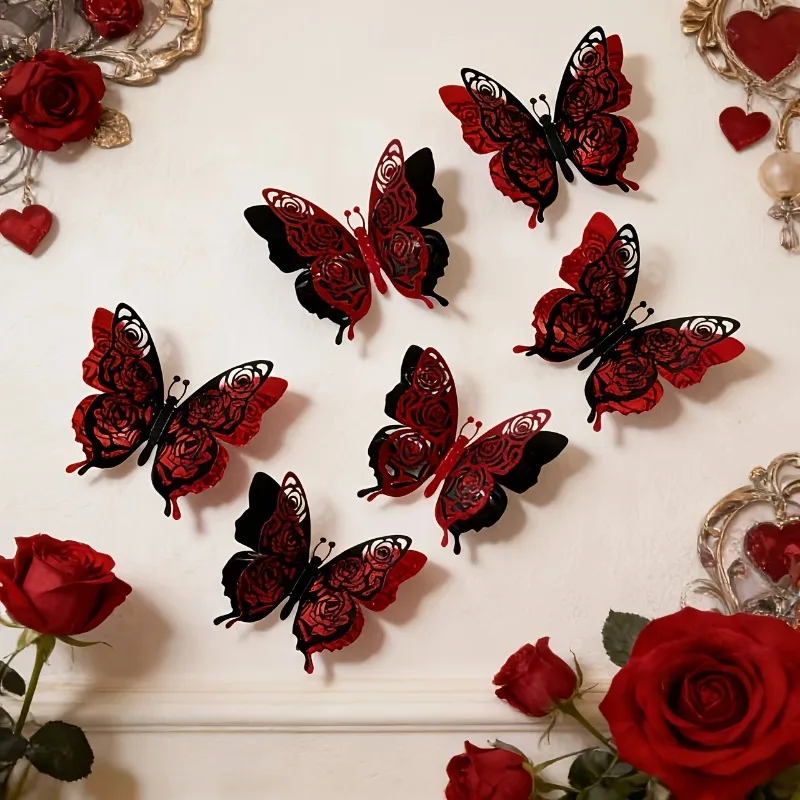 12/24 Stück 3D Doppelschichtige Schmetterling-Wandaufkleber Selbstklebende Einweg-Wandtattoos für Wohnzimmer Schlafzimmer zur Wanddekoration