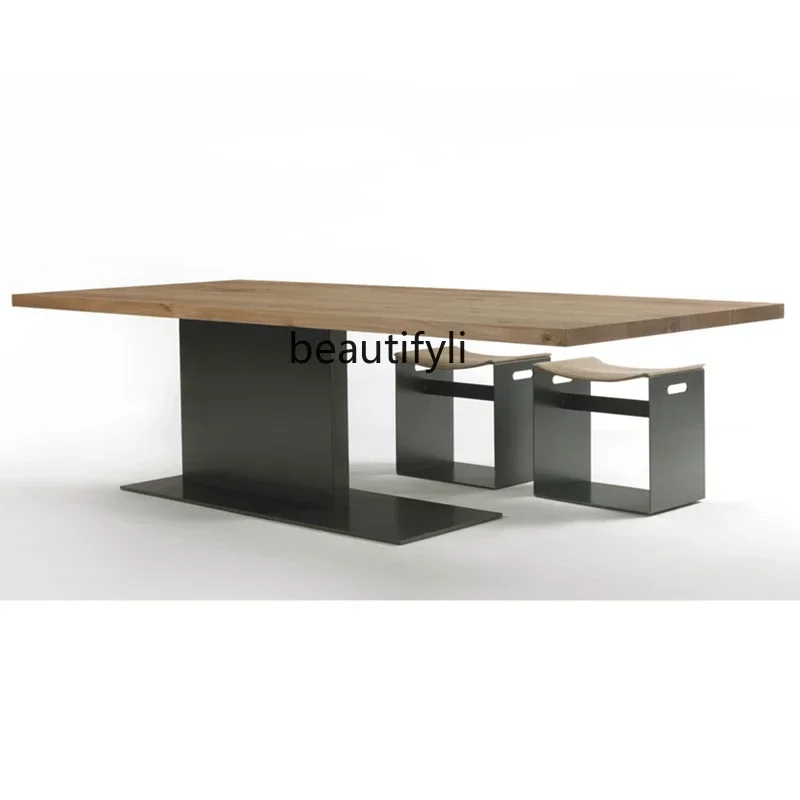 

02Modern simple solid wood dining table small apartment living room light luxury island platform home designer desk