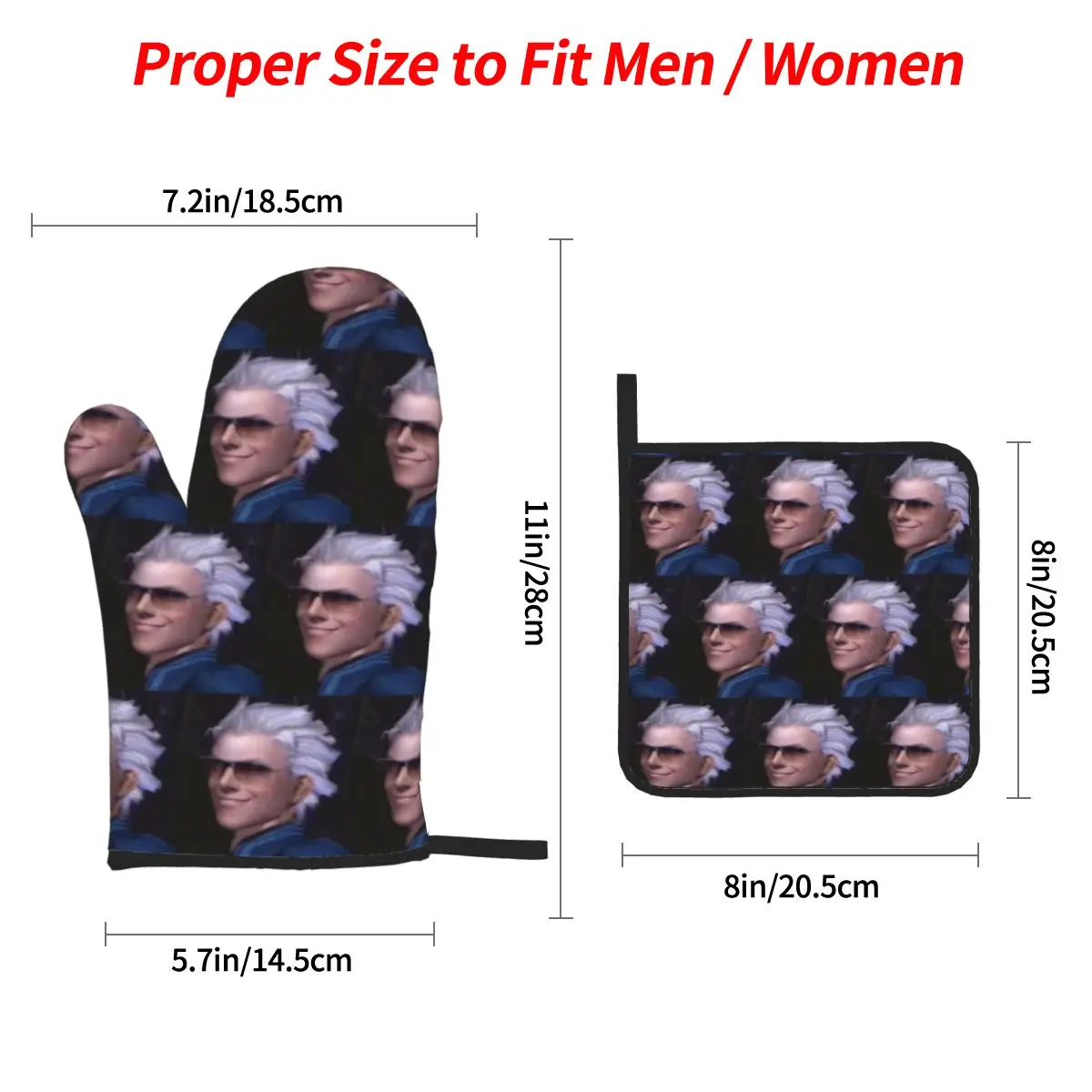 Vergil From The Devil May Cry Seri Oven Mitts and Pot Holder Sets of 4 for Baking Cooking Grilling Resistant Non-Slip Gloves