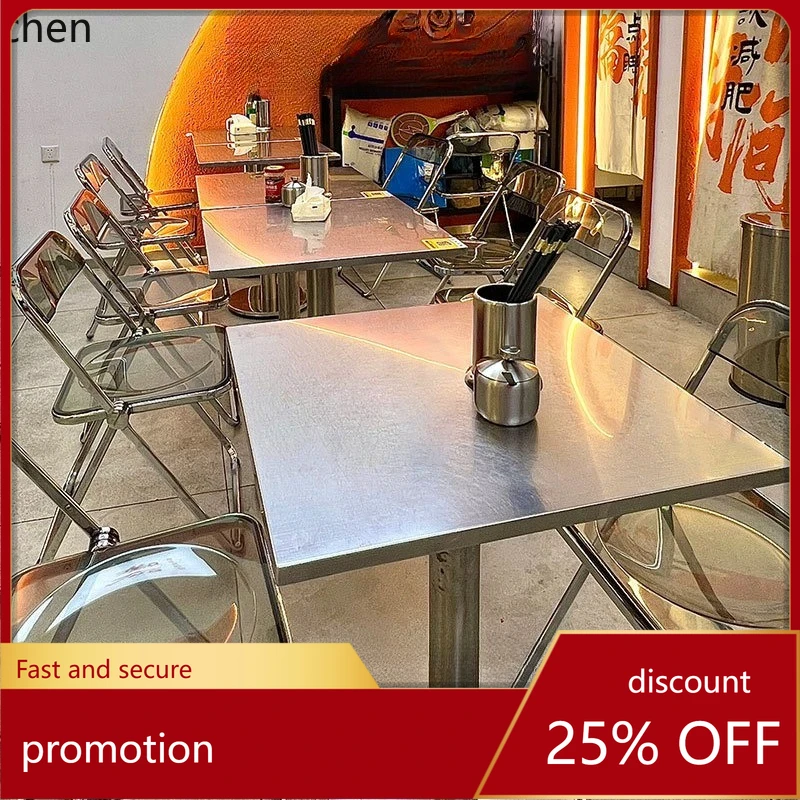 

LXC Stainless Steel Dining Table and Chair Set Minimalist Fast Food Restaurant Anti-Stain Waterproof Square Table Folding Chair