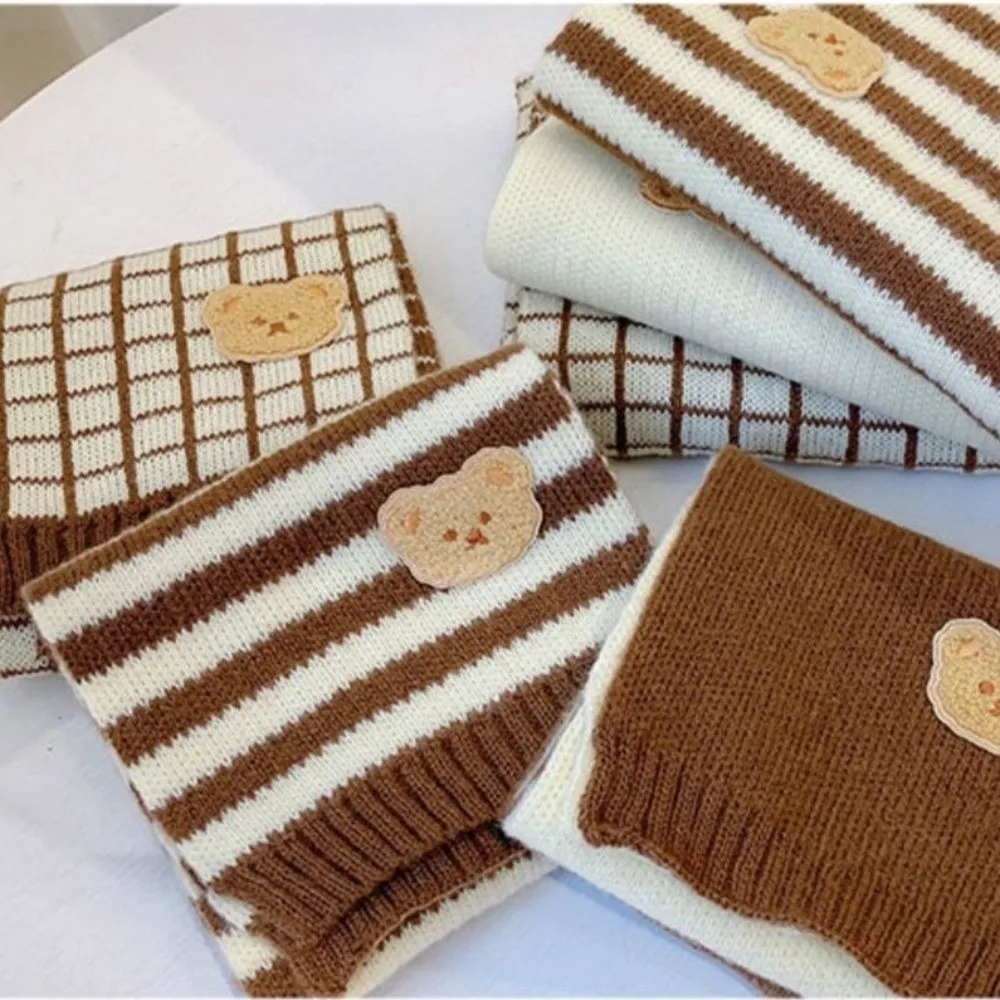 귀여운 곰 어린이용 스카프 방풍 부드러운 줄무늬 니트 스카프 겨울 따뜻한 통기성 목 보호대