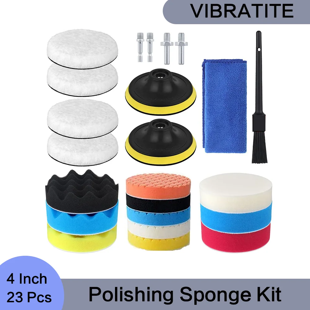 

4 Inch Polishing Sponge Kit with Sanding Plate Wool Polishing Pad 23Pcs for Cleaning Car Wiping Polishing Work and Cleaning Desk