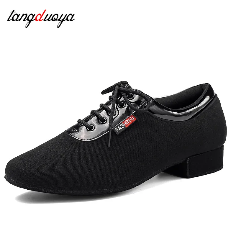 Men Modern Dance Shoes Boys Latin/Tango/Ballroom Shoes Rubber/Soft Sole Low Heels Man Dancing Shoes Black Professional