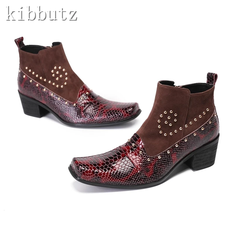 Bottes en cuir véritable pour hommes, Square Parker, RiSALE Patchwork, Talons hauts, Bottes courtes, Bottes confortables StephanRinse, Design de marque