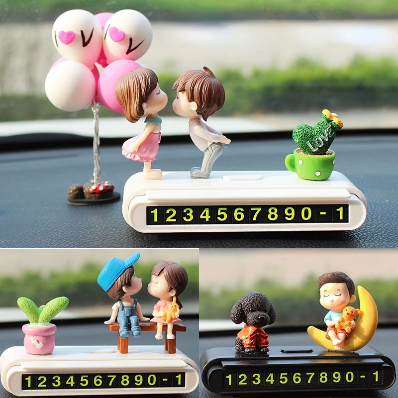 Car Interior Telephone Number Plate Anime Decor Couple Ornament Auto Pink Luminous Temporary Parking Card Dashboard Accessories