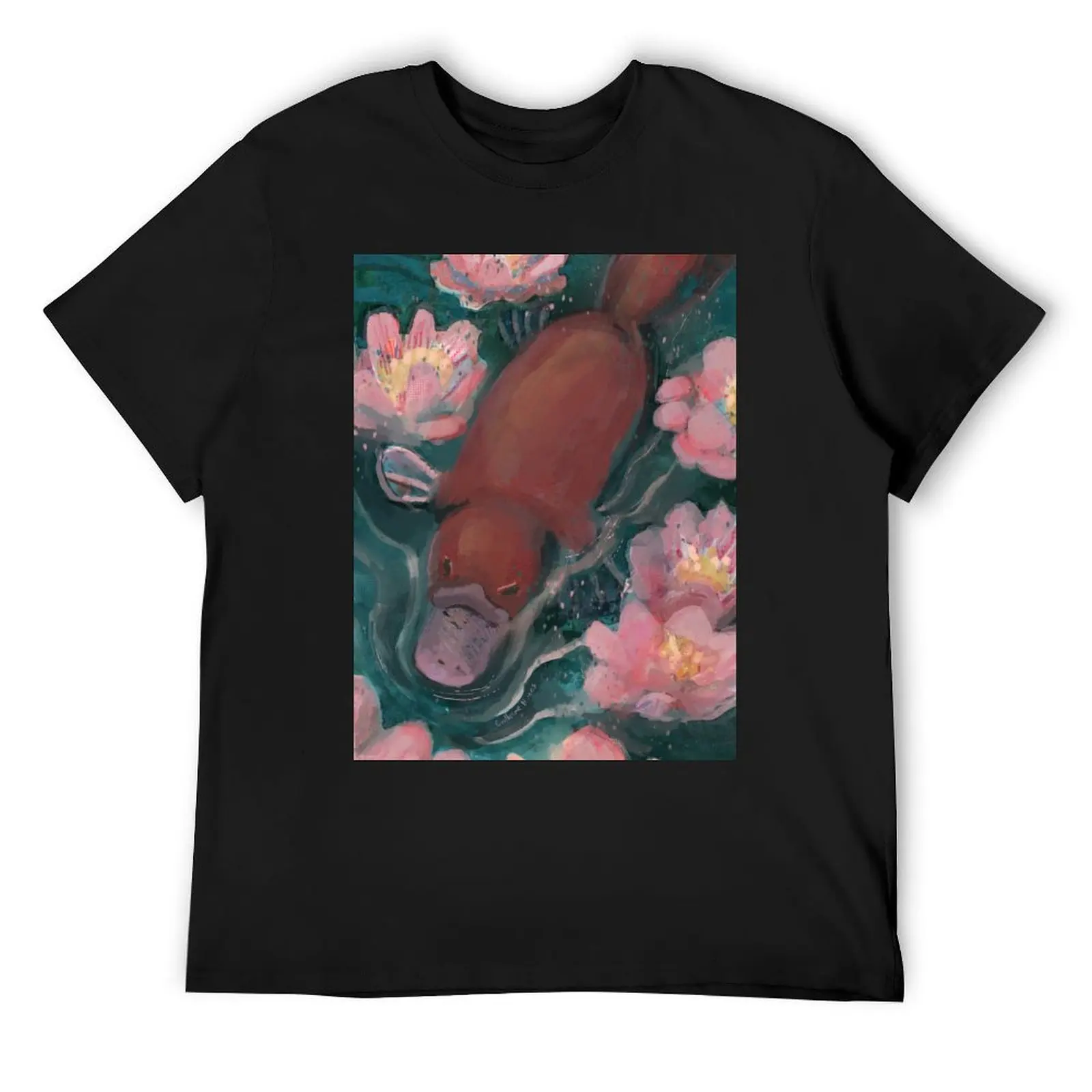 Platypus swimming T-Shirt summer top boys whites anime clothes kawaii clothes mens graphic t-shirts anime