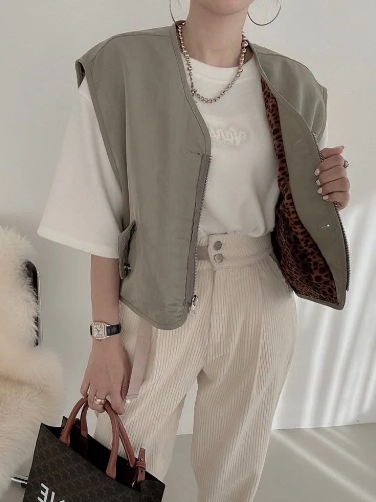 

Faionable Women's ort Svel Jaet Autumn Winter New Sle Korean Version Lamb Velvet Double-Sided Wear Trendy Vest