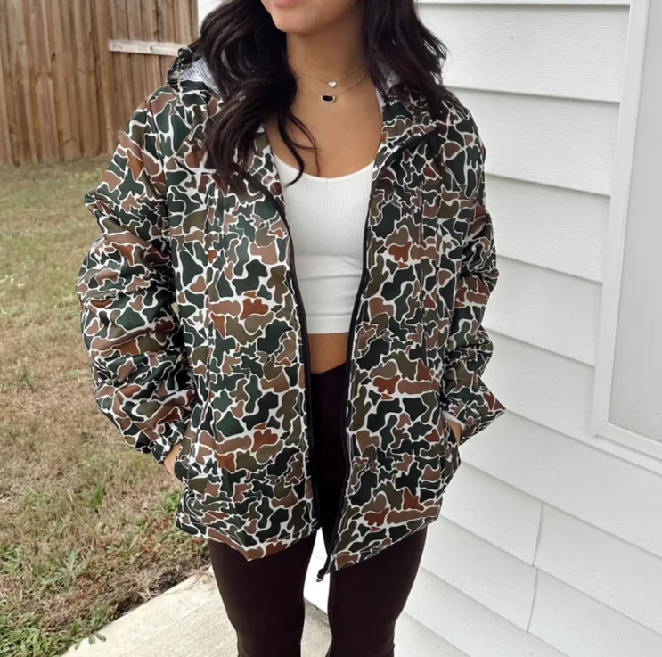 Women Camouflage Coat Jacket Hoodie Rainproof Overcoat Print Zipper Hooded Autumn Outerwear Female Streetwear Vintage Jackets