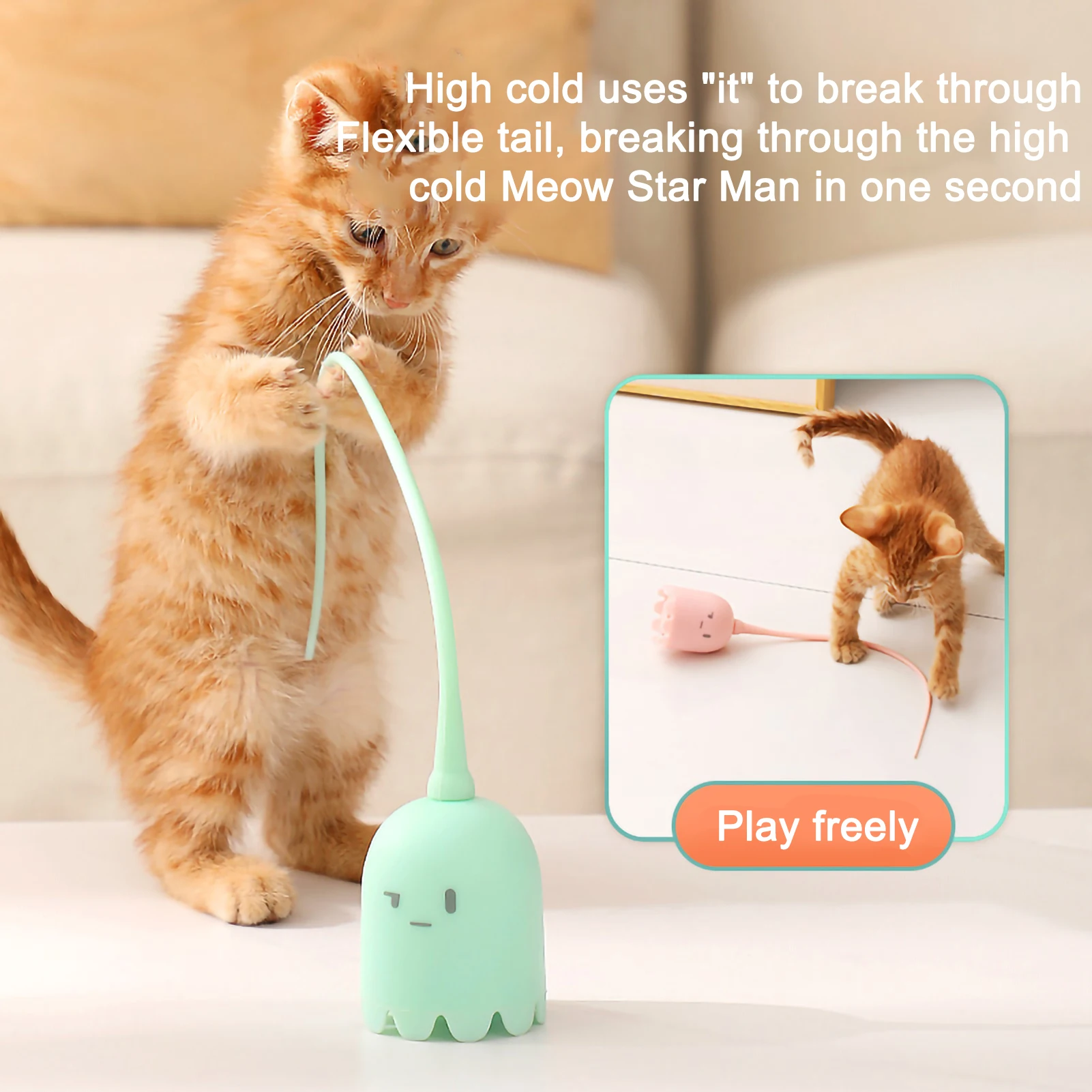 Electric Cat Teaser Smart Magic Tail Cat Toy Silicone Tail Bite Resistant Automatic Self-Hi Rotating Rolling Ball