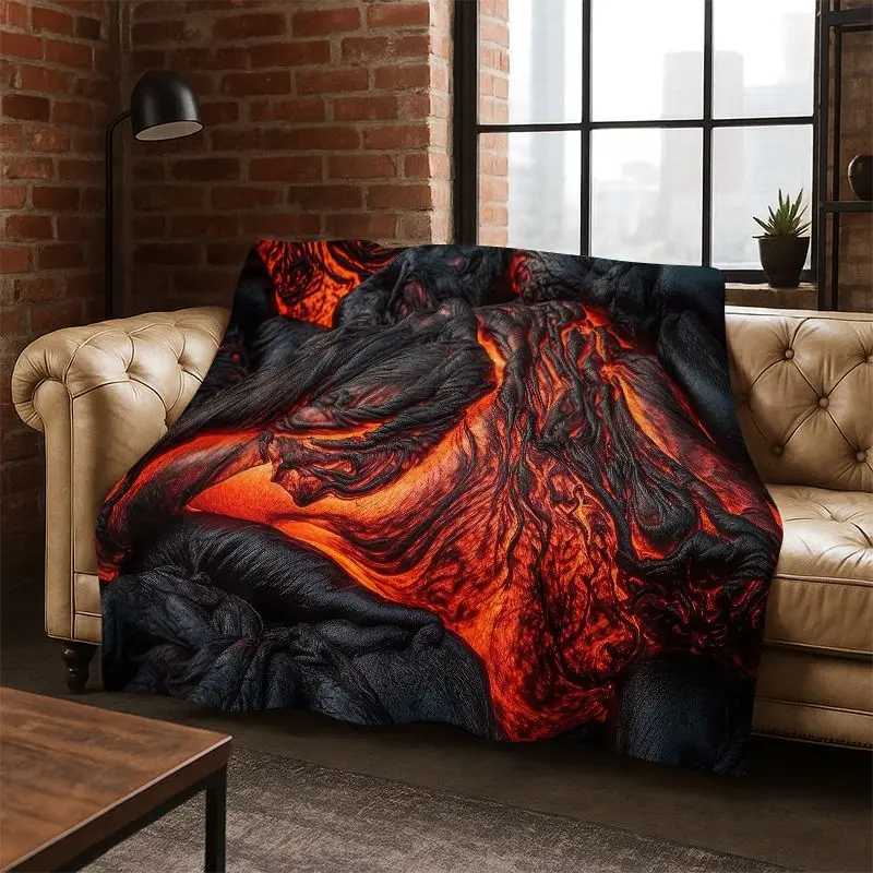 3D-Illusions-Vulkan-Flammen-Lava-Magma-Flanelldecke, weiche, warme Wurfdecke für Schlafzimmer, Wohnzimmer, Bett, Reisen, Camping, Picknick