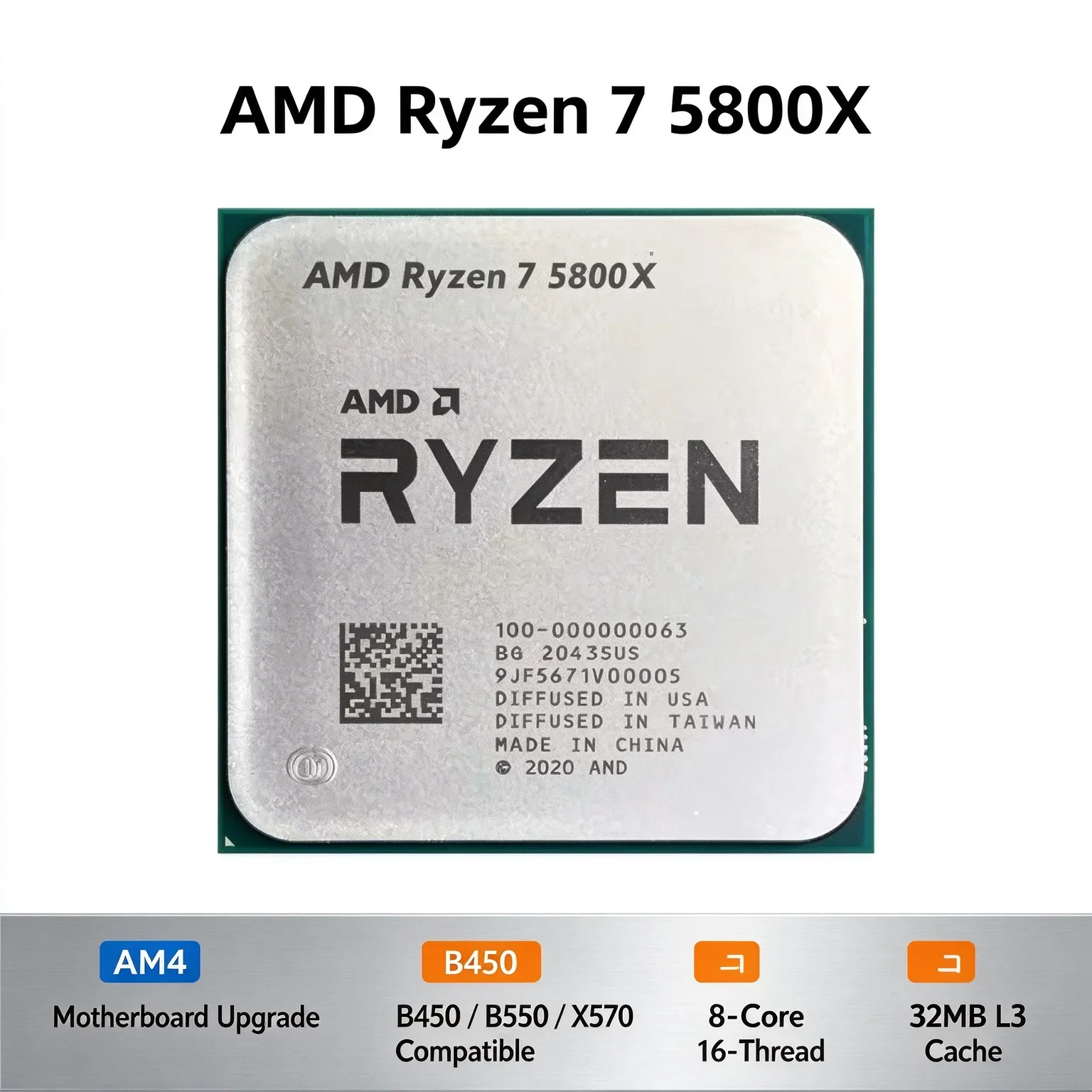 Ryzen7 5800X 3.8GHz 8 Core 16 Thread 7NM 32M L3 Cache Socket AM4 Desktop Processor 100-000000063 for B450 B550 X570 Mainboard