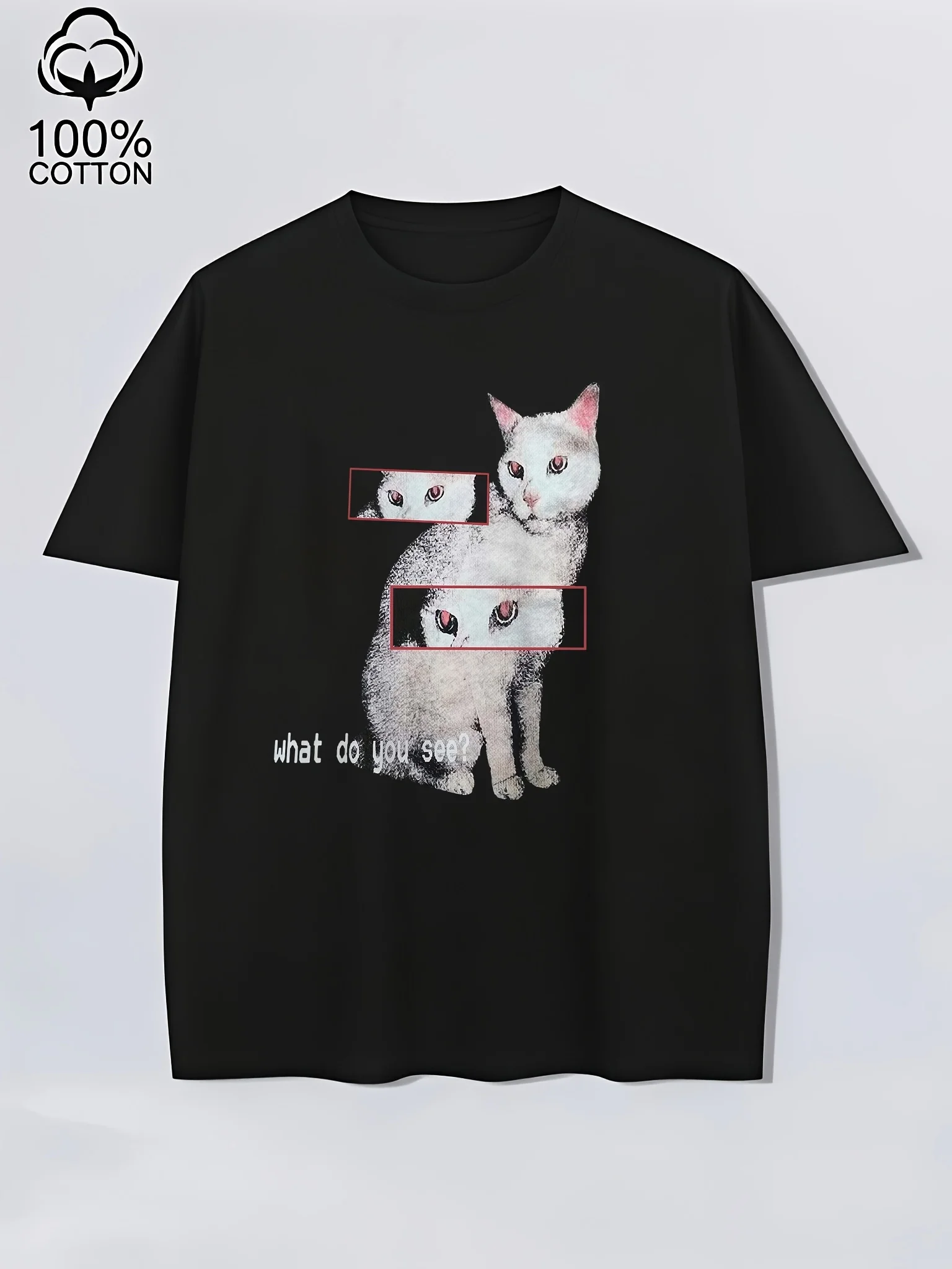 Y2K Retro Black  T-shirt Y2K Aesthetics, T-shirt, White Cat Incorrect Code Artistic Print 