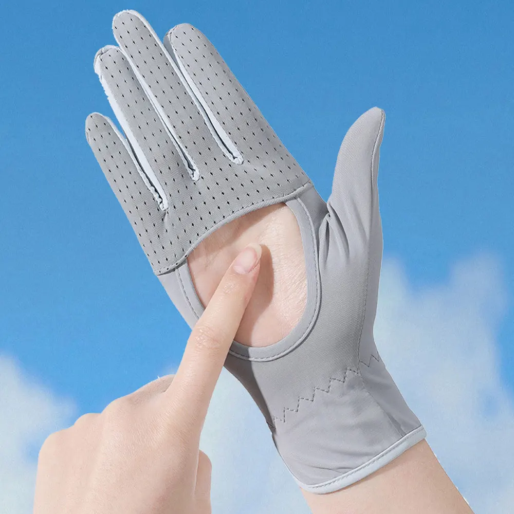 Summer Sunscreen Gloves Women Thin Ice Silk Anti-Ultraviolet Dew Finger Touch Screen Driving Riding Non-Slip Breathable