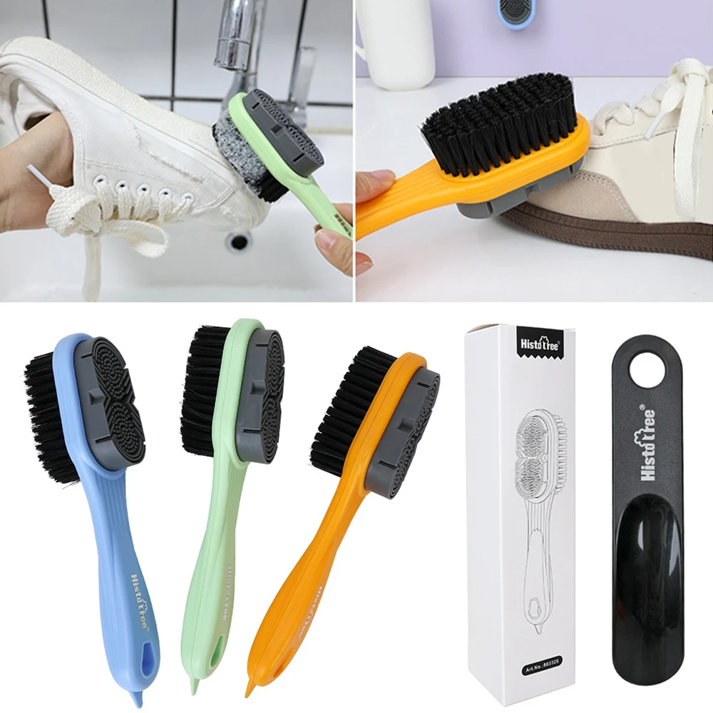 Multi-functional Long Handle Stain Removal Cleaning Brush For Shoes Double-Sided Home Cleaner Shoe Care Shoes Stain Dust Brushes