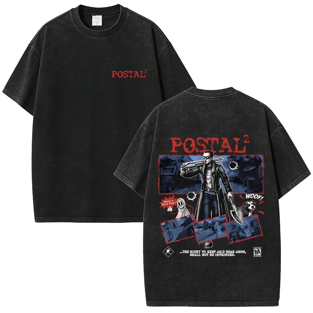 

Washed Vintage Postal Dude Graphic T Shirt Men Women Horror Gothic Rock T-shirt Male Casual Cotton Oversized T-shirts Streetwear