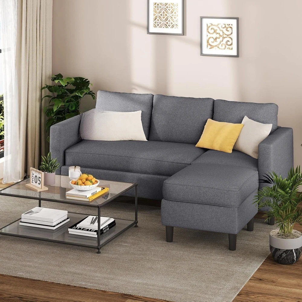 

Small Sectional Couch Sofas, L Shape Sofa with Ottoman, Fabric Upholstered Convertible Sofa Couches, Small Couch for Apartments
