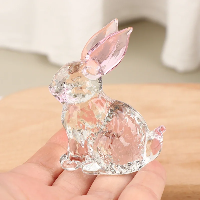 1PC Crystal Glass Rabbit Statue Mascot Animal Handmade Figurines Ornaments For Garden Home Living Room Office Table