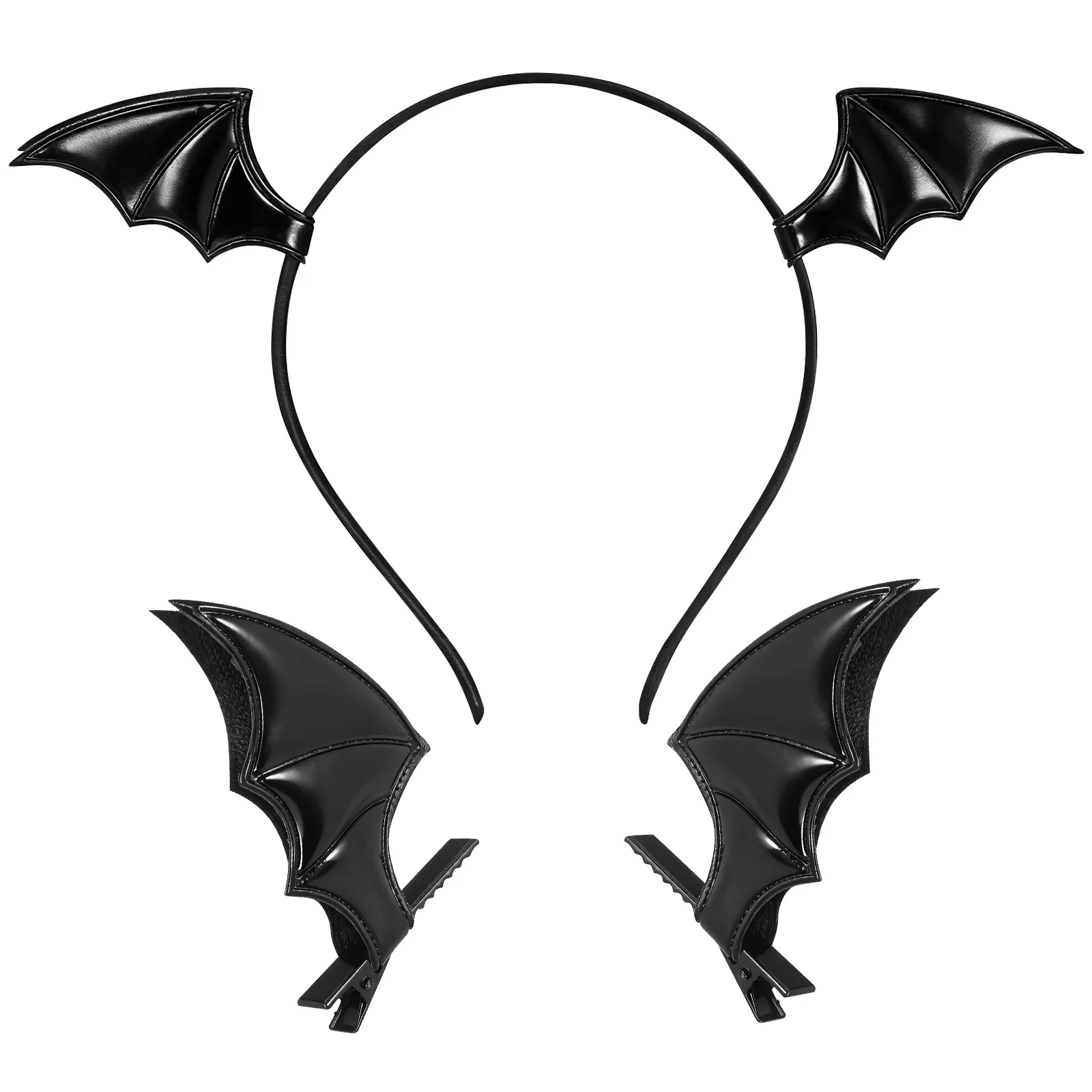 할로윈 박쥐 머리띠 세트 (클립 포함) 날개 모양 헤어 후프 여성 파티 코스프레 의상 액세서리 데코 키트