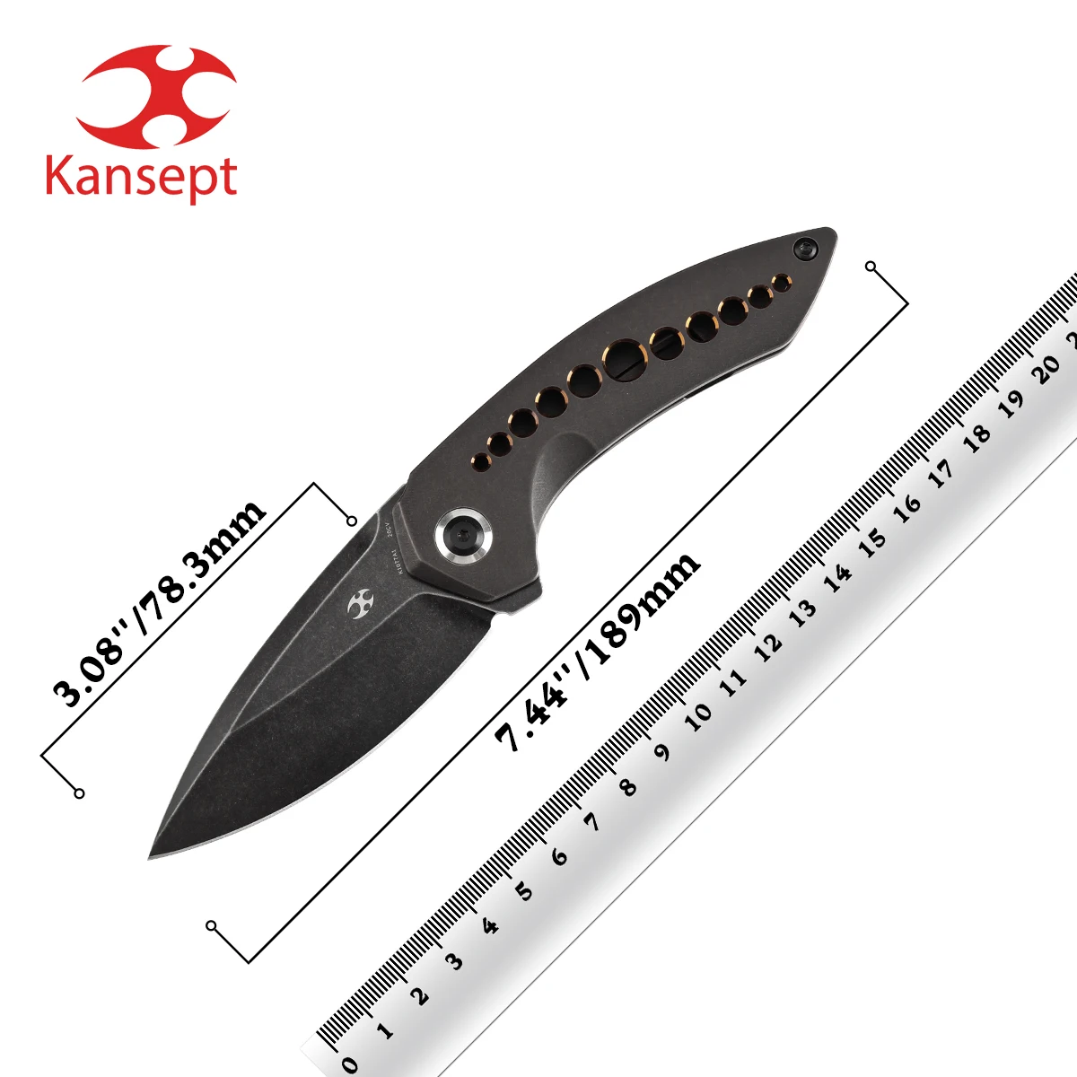 

Kansept Knives ODD 21 K1077A1 Blackwash CPM 20CV + Blackwash Titanium с бронзовыми анодированными отверстиями Flipper TuffKnives Designed Knife