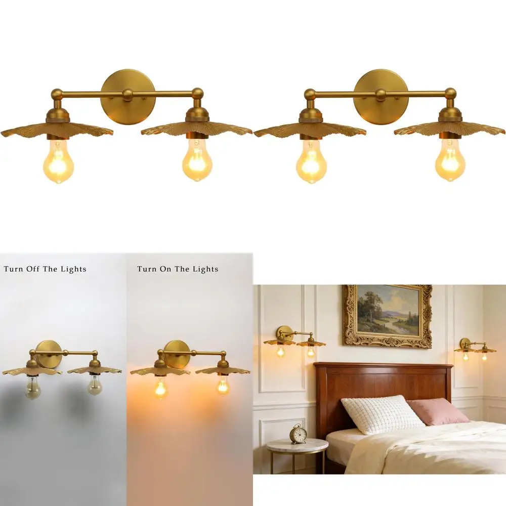

Antique Brass Wall Sconces with Hammered Lotus Leaf Shade, Suitable for Bathroom, Bedroom, and Kitchen (Two-Light Set)