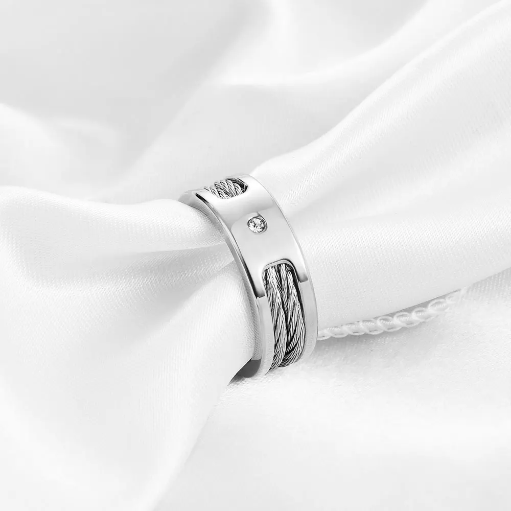 Nowy pierścionek ze stali nierdzewnej 8 mm dla mężczyzn Kobiety Cyrkon Studded Cable Steel Wire Smooth Rings Biżuteria Prezent ślubny Akcesoria — zdjęcie 7