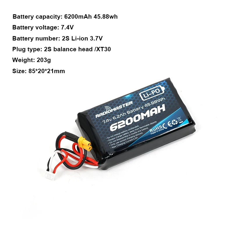 RadioMaster  TX12 TX16S 2S 7.4V 5000mAh/6200mAh Lipo Battery Universal Module Batteries Remote Control