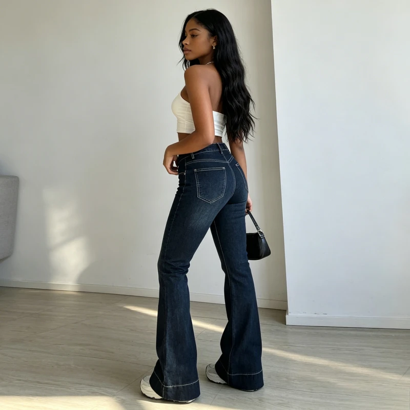 Bootcut Jeans Denim Pant Women High Street Full Length Vintage Washed Low Waist Trousers Y2k Streetwear Work Casual 2026 Summer