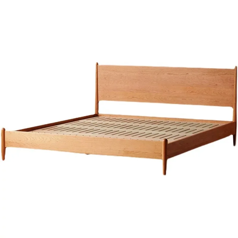 

Cherry wood bed Solid wood bed Household bedroom Bedside 1.8 meters bed