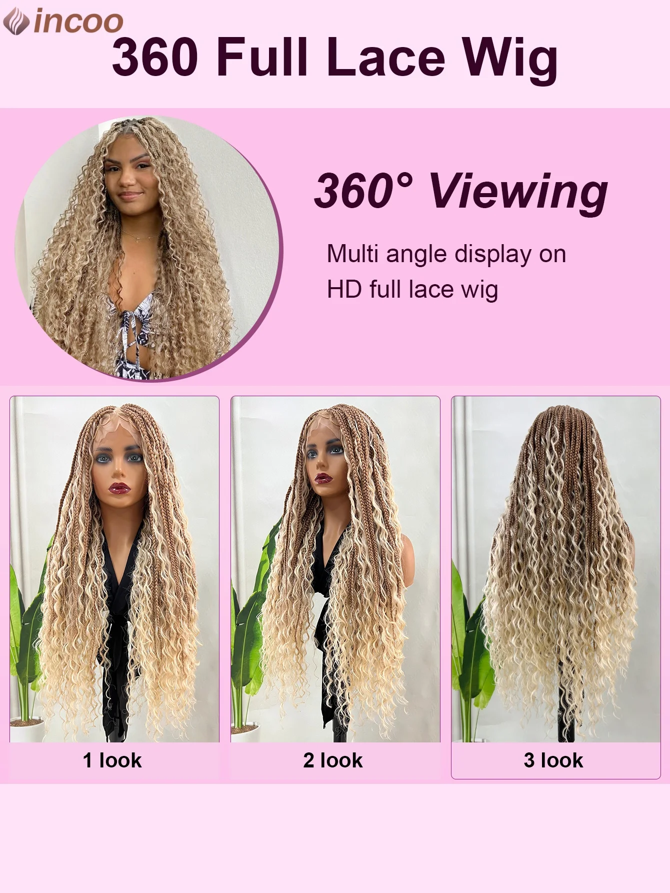 27/613 Blonde Bohemia Box Braided Wigs For Black Women Synthetic Full Lace Boho Braids With Curly Hair Ends Cornrow Braids Wigs
