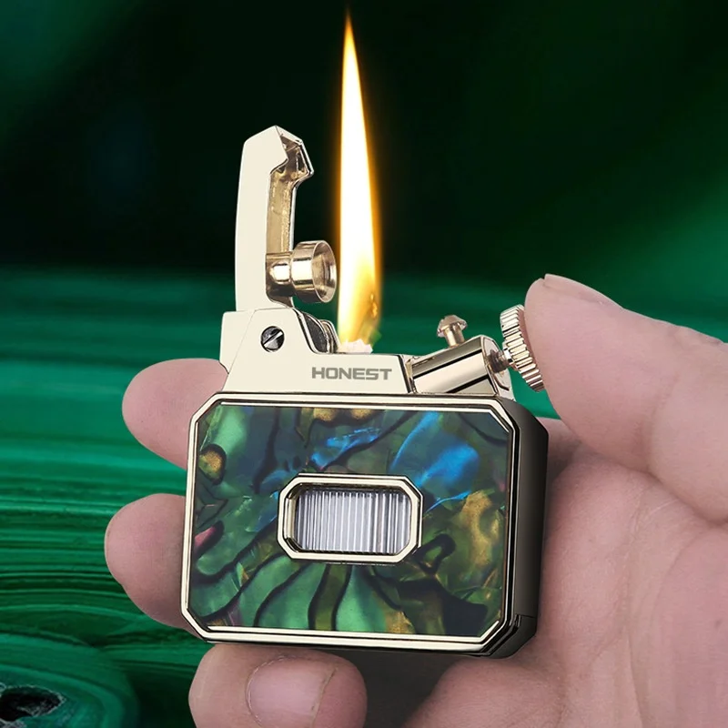 HONEST Unique Vintage Grinding Wheel Lighter Creative Metal Lighters With Design Smoking Accessories Outdoor Tools Festival Gift