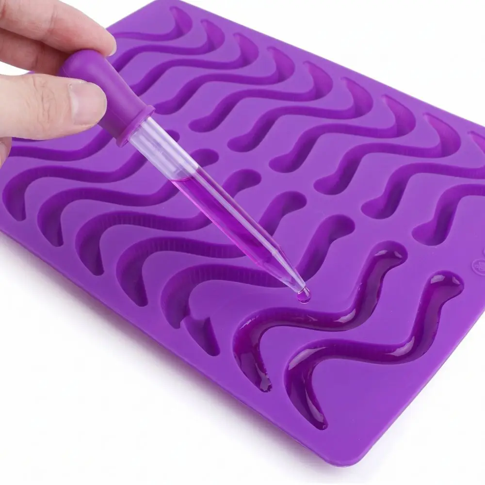 Creative 20 Compartments Silicone Gummy Worm Mold With Dropper Chocolate Candy Mold Cake Decorating Mold Chocolate Making