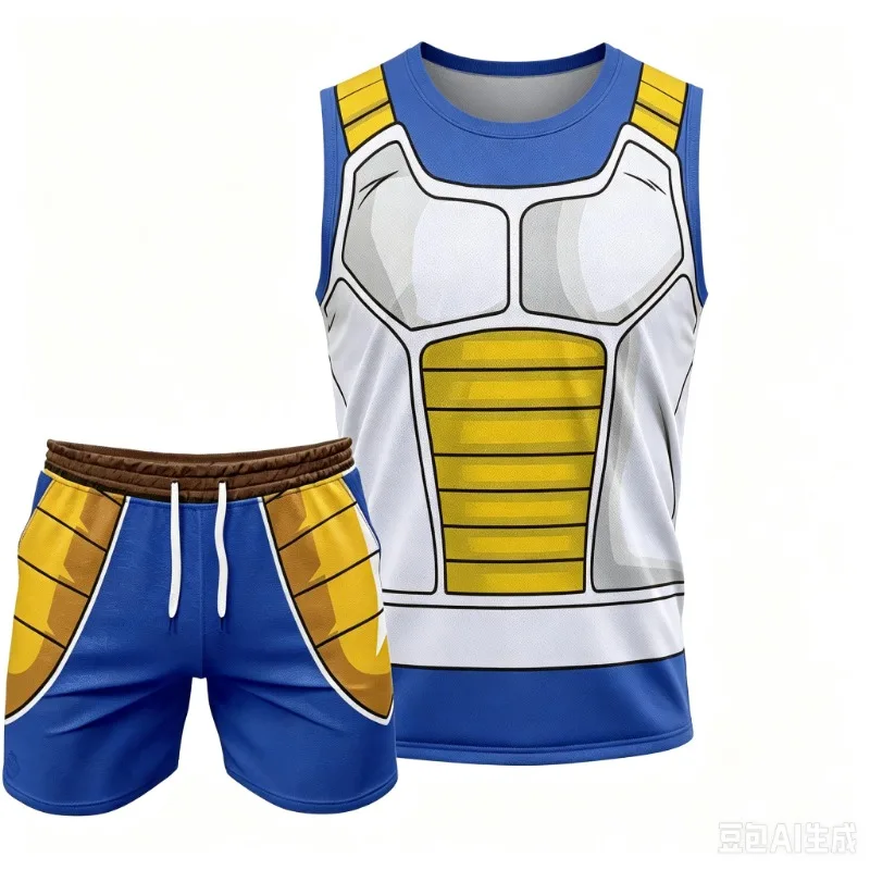 Sommer Neu Dragon Ball Z Vegeta Kampfstil Sport Kurzarm-Shorts Erwachsenen Fitness Laufset Kinder Rollenspiel-Kleidung