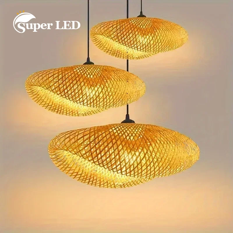 

Bamboo Hand Weaving Pendant Lights 80cm Hanging LED Ceiling Lamps Chandelier Fixture Rattan Hand Craft Woven Home Bedroom Decor