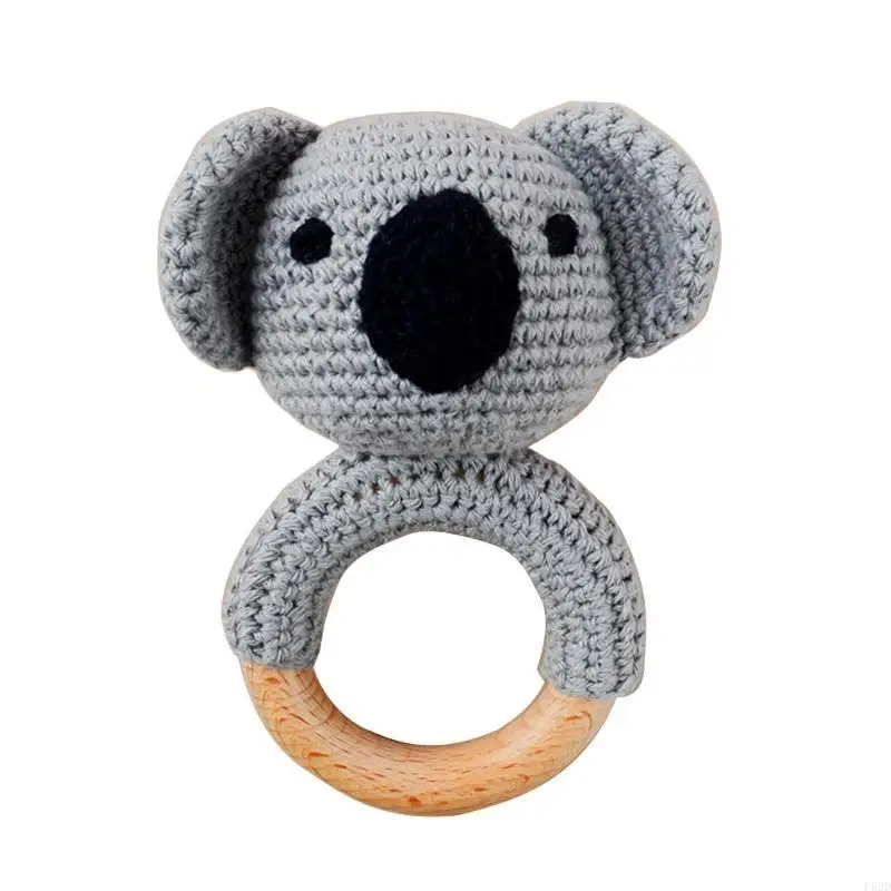F62d Crochet Bratsles Baby Baby Baby Baby Toy Wooden Teether Crochet Teether Rattles Newbortles Rattles Toy Animal Bratsles Toy