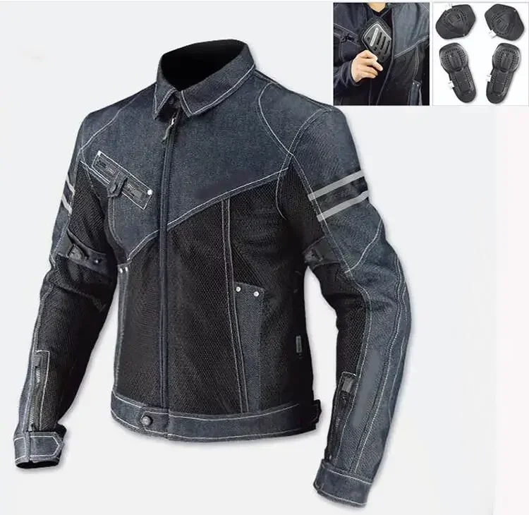 

Summer Leisure Denim Mesh Coat Racing Motorcycle Riding Jacket Suit Men Heavy Motorcycle Rider with Protection