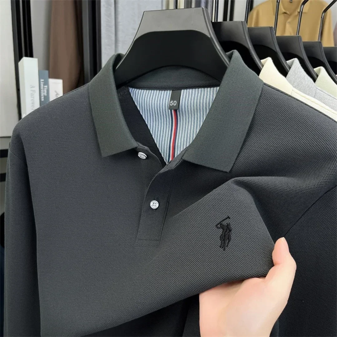 100 % reine Baumwolle, hochwertige Marke, Herren-Polohemd mit langen Ärmeln, Herbst-/Winterkollektion, modisches, luxuriöses Golfoberteil mit Stickerei, lässiges T-Shirt. – Detail 28