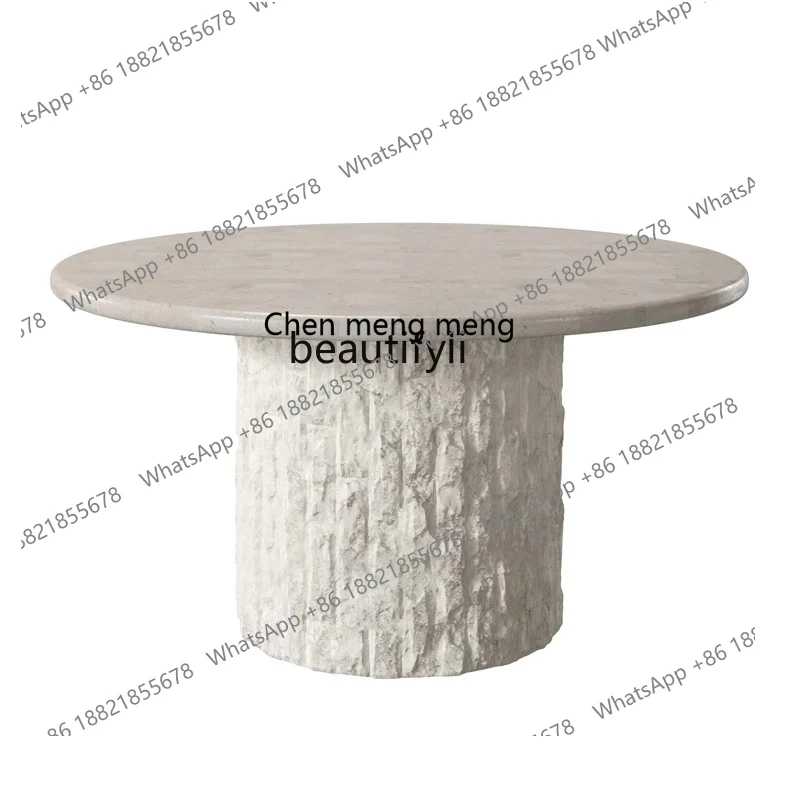 178French natural travertine round dining table designer light luxury marble living room negotiation table