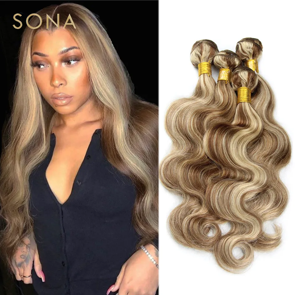 Piano Color P4/613 podkreślone pasma włosów z zamknięciem Remy Body Wave Ombre popielaty blond ludzki włos splot z podkreślonami