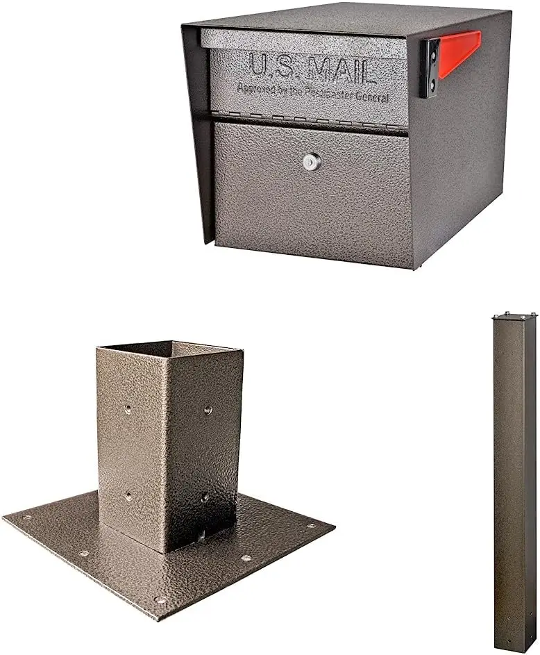 Mail Boss 7508 Curbside Mail Manager Security Bronze Locking Mailbox 7158 Oberflächenmontierte Grundplatte 7123, Bodenmontagepfosten