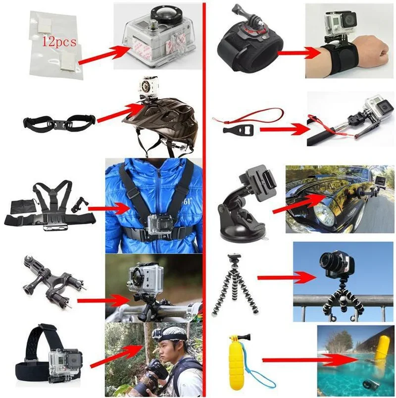 Kit di montaggio sul petto per accessori per Action cam Gopro Hero per staffa adattatore per treppiede xiaomi yi 4K