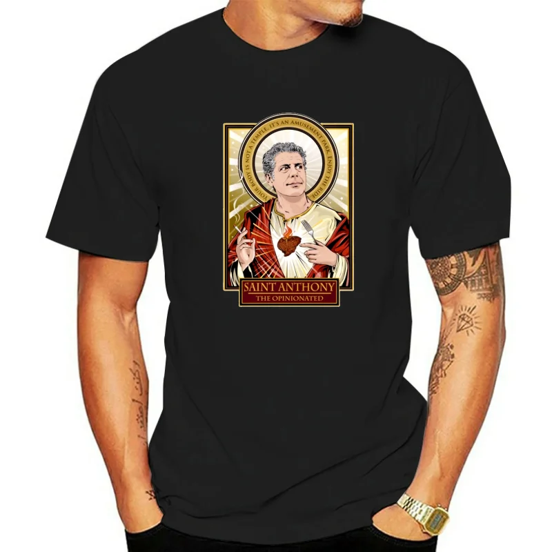 Saint Anthony Bourdain The Opinionated T Shirt Black Cotton Men Made In Usa For Youth Middle-Age Old Age Tee Shirt