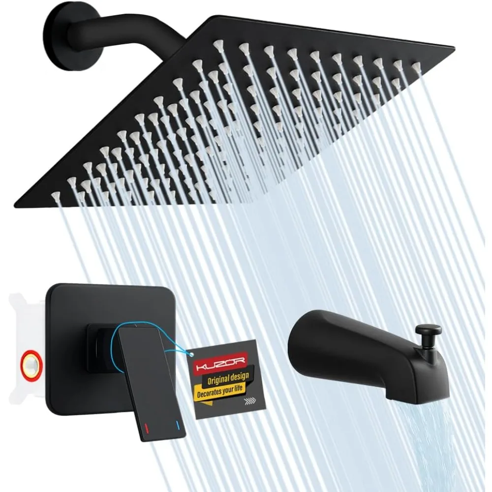 

Stainless Steel Bathtub Shower Faucet Set with Brass Valve, 8-Inch Square Shower Head and Tub Spout