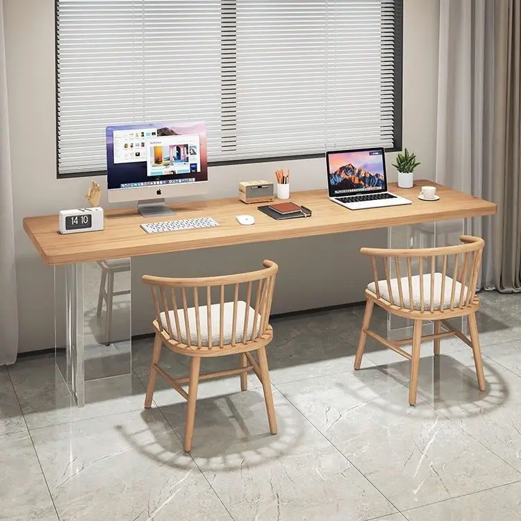 

Acrylic suspension desk double solid wood student home children's writing table against the wall narrow table computer