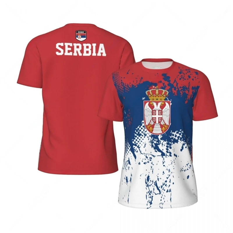 أزياء صربيا العلم الجرافيك كرة القدم تي شيرت للرجال الصيف الرياضة 3D الشعار الوطني المطبوعة تي شيرت فضفاض تنفس تيز