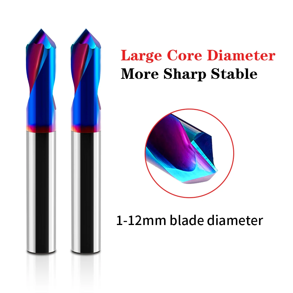 HRC65 Spot Drill 90 Degrees Carbide Chamfer End Mill Stub Starting Location Center Bit 2Flutes Router Bit CNC Machine Tools